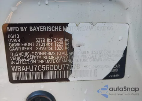 2013 BMW 535I xDrive из США, поврежденный, VIN WBAFU7C56DDU77378